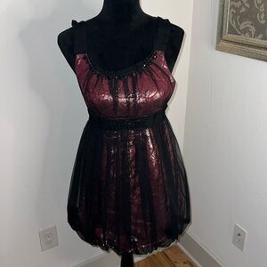 BCBGMaxAzria Black and Burgundy Metallic Mini Dress